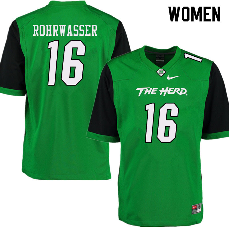 Women #16 Justin Rohrwasser Marshall Thundering Herd College Football Jerseys Sale-Green - Click Image to Close